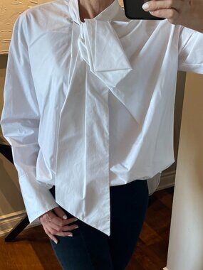 NWT ZARA White Cotton Tied Poplin Shirt| 100% Cotton 🤍
